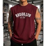 Nigrum Pardus Nıgrum Pardus Yeni Sezon Brooklyn Baskılı %100 Pamuk Kolsuz Büyük Beden Erkek T-Shirt - Bordo - 10XL