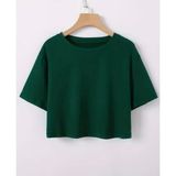 Nigrum Pardus Nıgrum Pardus Yeni Sezon Düz Renk %100 Pamuk Kız Çocuk Oversize Crop T-Shirt - Yeşil - 15 Yaş