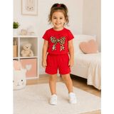Nigrum Pardus Nıgrum Pardus Yeni Sezon Leopar Kurdele Baskılı %100 Pamuk Kız Çocuk T-Shirt Şort Takım - 3 Yaş - Kırmızı
