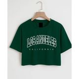 Nigrum Pardus Nıgrum Pardus Yeni Sezon Los Angeles Baskılı %100 Pamuk Oversize Kız Çocuk Crop T-Shirt - Yeşil - 12 Yaş