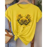 Nıgrum Pardus Özel Seri Kalp Gülleri Baskılı %100 Pamuk Yeni Sezon Kız Çocuk T-Shirt - Sarı - 9 Yaş