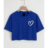 Nıgrum Pardus Özel Üretim Minik Kalp Baskılı %100 Pamuk Kız Çocuk Crop T-Shirt - Saks Mavi - 13 Yaş