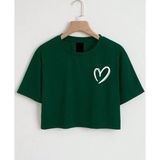 Nıgrum Pardus Özel Üretim Minik Kalp Baskılı %100 Pamuk Kız Çocuk Crop T-Shirt - Yeşil - 18 Yaş