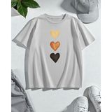 Nıgrum Pargus Bisiklet Yaka Üç Renkli Kalp Baskılı Yeni Stil Kız Çocuk T-Shirt - Gri - 10 Yaş
