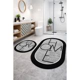 Nihai Ev Dijital Kaymaz Yıkanabilir Home Jüt Görünümlü Oval İkili Banyo Paspası Banyo Dekor 40x60+60x90 cm