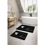 Nihai Ev Dijital Kaymaz Yıkanabilir İkili Love Siyah Banyo Paspası Banyo Halısı Banyo Dekor (40x60+60x90 cm)