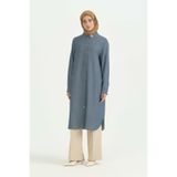 Nihan Büyük Beden Broş Detaylı Tencel Tunik - İndigo