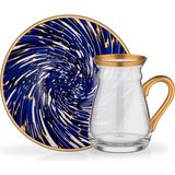 Nihavent Kulplu Çay Bardağı 6'li Mixe Set, 140 Cc, Renkli, Gold Bordürlü