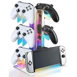 NiHome Iridescent Acrylic 3-Tier Game Controller Holder Headset Stand for PS5 Xbox ONE Switch, Universal Game Controller Organizer Stand Anti-Slip Stable Gaming Accessories Stand (White Base)