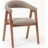 Nik Kollu Sandalye - 35.000 Martindale Kumaş, Yağlı Meşe Gövde, Ergonomik Tasarım - Gri - Kahverengi