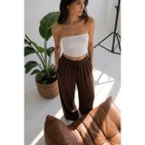 Nika Fashion Kadın Sandy Kumaş Beli Lastikli Kahverengi Şalvar Pantolon