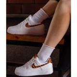 Nike Air Force 1 07 Af1 Leather White Unisex Snaker Hakiki Deri Spor Ayakkabı Beyaz Leopar Swoosh - Turuncu