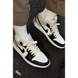 Nike Air Jordan 1 Low Leather Sneaker Hakiki Deri Erkek Spor Ayakkabı Siyah Krem - Siyah - Camel