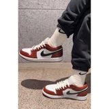 Nike Air Jordan 1 Low Special Edition Leather Unisex Sneaker Hakiki Deri Günlük Spor Ayakkabı Beyaz Kahverengi - Kahverengi - Beyaz