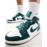 Nike Air Jordan 1 Mid Leather Sneaker Hakiki Deri Bilekli Günlük Beyaz Yeşil Spor Ayakkabı