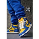 Nike Air Jordan 1 MİD Retro Unisex Sneaker Hakiki Deri Bilekli Spor Ayakkabı Sarı Lacivert