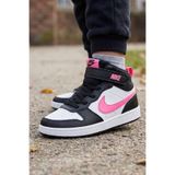 Nike Court Borough Mid 2 Çocuk Spor Ayakkabı - Beyaz/Siyah/Pembe Bilekli Sneaker