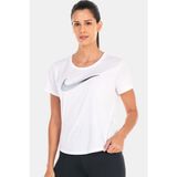 Nike Dri-Fit One Swoosh Graphic Running Standart Fit Kesim Beyaz Kadın Tişört - L