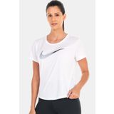 Nike Dri-Fit One Swoosh Graphic Running Standart Fit Kesim Beyaz Kadın Tişört