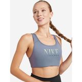 Nike Dynamic Training One Swoosh Dri Fit Mid Support Sports Padded Sporcu Pedli Bra Mavi