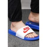 Nike Futura Benassi Slide Mavi-Beyaz-Renkli Unisex Tek Bantlı Suni Deri Spor Terlik - Mavi - Beyaz