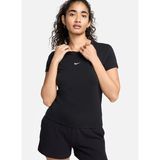 Nike FV5508-010 W NSW NK CHLL KNT MD CRP Siyah Yuvarlak Yaka Düz Kadın T-Shirt