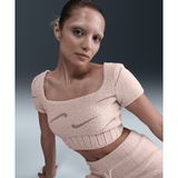 Nike HV2770-667 Sportswear Phoenix Cozy Bouclé Slim Short-Sleeve Cropped Knit Top Pembe Kadın T-Shirt