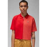 Nike Jordan Flight Loose Fit 1/4 Zip T-Shirt Kadın 1/4 Fermuar Gömlek Yakalı Bol Kalıp Kısa Tişört Kırmızı - XS