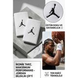 Nike Jordan Jumpman Beyaz Geniş Spor Bileklik Çifti - Orijinal Kutulu Havlu Doku Basketbol El Bilekliği (Maksimum Ter Emici)