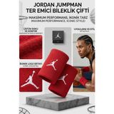 Nike Jordan Jumpman Kırmızı Geniş Spor Bileklik Çifti - Orijinal Kutulu Havlu Doku Basketbol El Bilekliği (Maksimum Ter Emici)