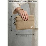 Nike Kadın Camel Rengi Bölmeli Kumaş El Çantası Bilek Askılı 21x14 cm