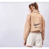 Nike Kadın Crop Siluetli Sportswear Air Woven Mod Krem Ceket Uzun Kol Dokuma Kumaş - Bej