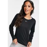 Nike One Dri Fit Pacer Crew T-Shirt Kadın Uzun Kollu Siyah Düz Desenli Nefes Alabilir Kumaş