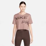 Nike Pro Dri-Fit Graphics Cropped Training Short-Sleeve Kahverengi Kadın T-Shirt - XS