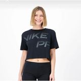 Nike Pro Dri-Fit Graphics Kadın Tişört Siyah Kısa Kol Cropped Desenli Spor Ürün - M