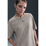Nike Sportswear Organic Cotton Loose Fit T-Shirt Kadın Nakış Swooslu Bol Kesim Tişört Bej - Krem