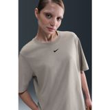 Nike Sportswear Organic Cotton Loose Fit T-shirt Kadın Nakış Swooslu Bol Kesim Tişört Bej