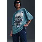 Nike Sportswear Oversize Ss Womens Tee Grafik Baskılı Bol Kesim Kadın Tişört Mavi