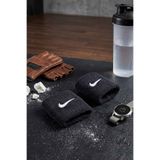 Nike Swoosh Sporcu Bilekliği - 2'li Paket Çift Yönlü Havlu Ter Bandı, Tenis, Fitness, Crossfit ve Koşu Bilekliği (Siyah)