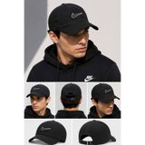 Nike Unisex Siyah Şapka Ayarlanabilir Spor Şapka Beyaz İşlemeli Logo Günlük Beyzbol Şapkası Cap
