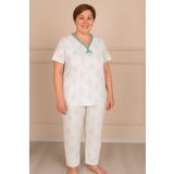 Niket Life Kadın Desenli Biye Yakalı Kısa Kol Altı Uzun Penye Anne Pijama Takım