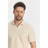 Nikol Erkek Bej Likralı Pamuk Karışımlı Esneyen Kumaş Spor Yaka Slim Fit Polo Yaka T-Shirt Bej 3XL