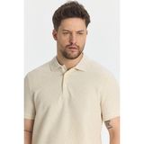 Nikol Erkek Bej Likralı Pamuk Karışımlı Melanj Efektli Slim Fit Kıvrılmaz Yaka Polo Yaka Tişört - 2XL