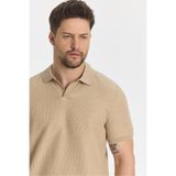 Nikol Erkek Camel Likralı Pamuk Karışımlı Esneyen Kumaş Spor Yaka Slim Fit Polo Yaka T-Shirt Camel 3XL