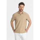 Nikol Erkek Camel Likralı Pamuk Karışımlı Esneyen Kumaş Spor Yaka Slim Fit Polo Yaka Tişört - XL