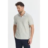 Nikol Erkek Gri Likralı Pamuk Karışımlı Esneyen Kumaş Spor Yaka Slim Fit Polo Yaka Tişört - 3XL