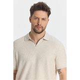Nikol Erkek Krem Likralı Pamuk Karışımlı Esneyen Kumaş Spor Yaka Slim Fit Polo Yaka T-Shirt Krem L