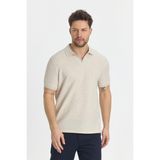 Nikol Erkek Krem Likralı Pamuk Karışımlı Esneyen Kumaş Spor Yaka Slim Fit Polo Yaka Tişört