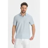 Nikol Erkek Mavi Likralı Pamuk Karışımlı Esneyen Kumaş Spor Yaka Slim Fit Polo Yaka Tişört - 2XL