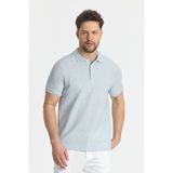 Nikol Erkek Mavi Likralı Pamuk Karışımlı Melanj Efektli Slim Fit Kıvrılmaz Yaka Polo Yaka Tişört - XL